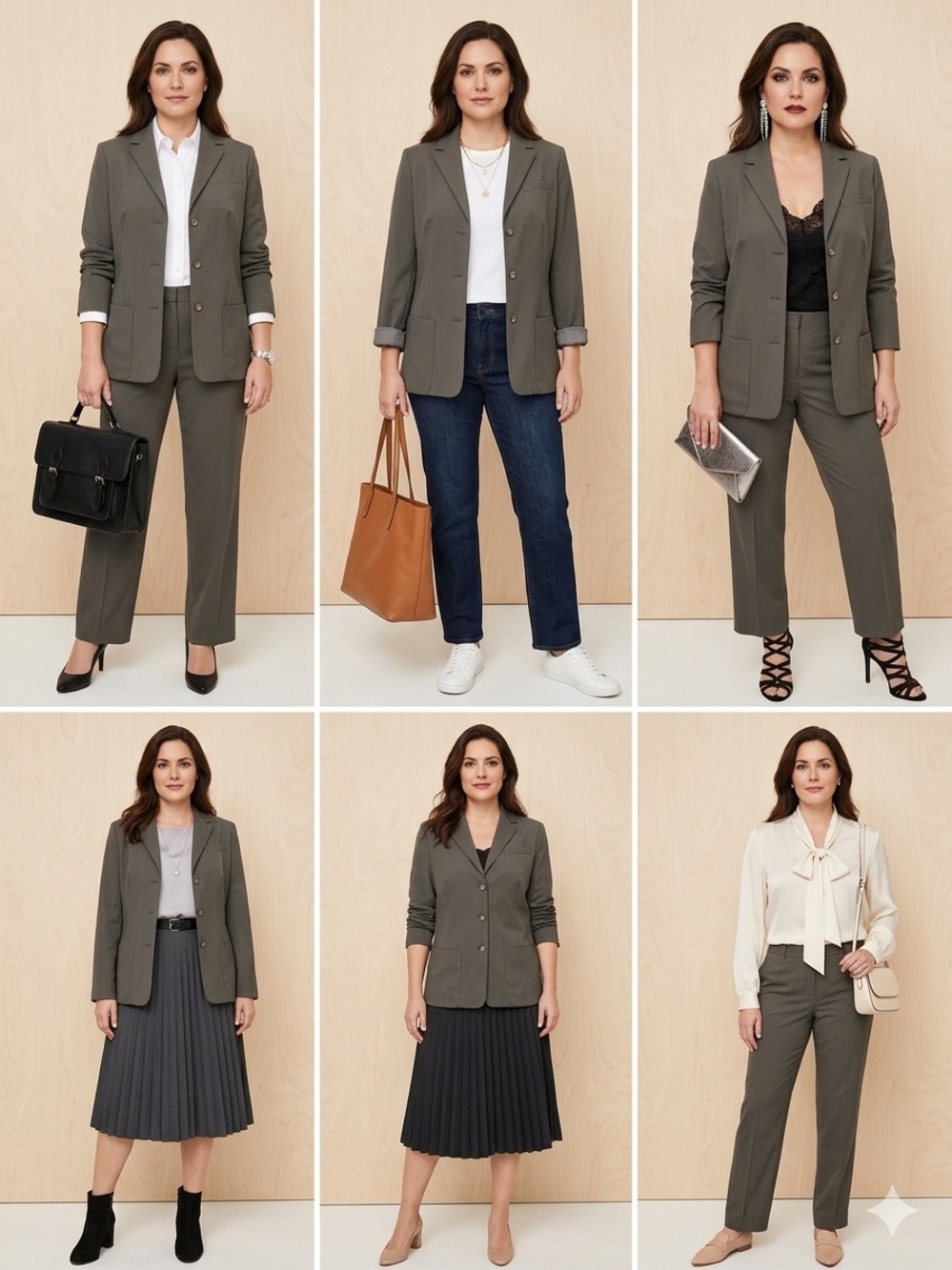 Classiques Entier Olive Green Pinstripe Blazer and Pants Set